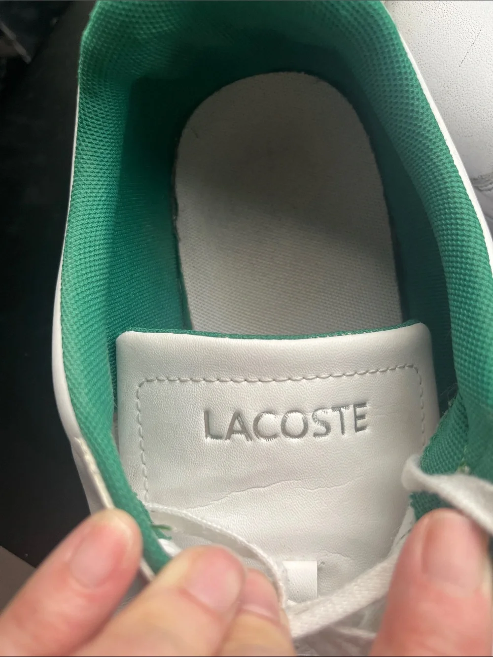 Men’s Lacoste White Leather Low-Top Sneakers with Green Interior